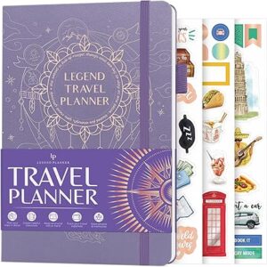 Legend Travel Planner – Vacation Itinerary Organizer for Solo Travel & Couples – Travelling Journal for Women & Men – Traveling Log with Expense Tracker & Packing List – Hardcover (Lavender)