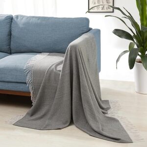 Amazon Basics Cozy Room Décor Throw Blanket, Lightweight, Recycled Polyester, Dark Gray and Light Gray Herringbone, 50"x 60"