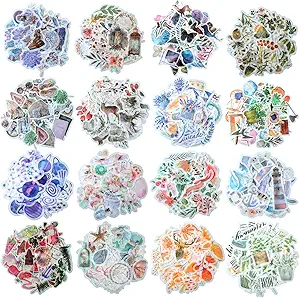 Outus 640 Pieces Watercolor Various Theme Stickers Pretty Scrapbook Stickers Including Four Seasons Forest Flower Animal The Sea for DIY Scrapbook Planners Calendars Travel Case Laptop (Warm Style)