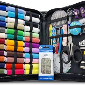 Vellostar Portable Hand Sewing Kit for Adults & Beginners – Needle and Thread Kit with Essential Sewing Supplies & Accessories for Home Clothing Repairs, 36-Color Threads, Assorted Needles, Black