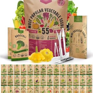 55 Vegetable Seeds Variety Pack - 35,600+ Non-GMO Heirloom Seeds for Planting Vegetables and Fruits in Individual Seed Packets, Home Garden Seeds for Hydroponic, Indoor and Outdoors Gardening