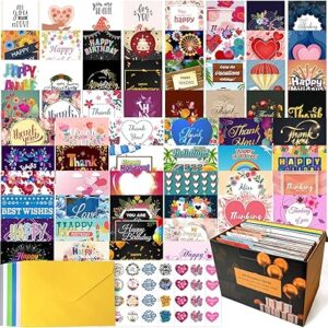 64 All Occasion Cards Assortment Box with Envelopes and Stickers, 4×6 Inch Assorted Greeting Cards for All Occasions - Birthday, Holiday, Love, Anniversary, Thinking of You, Thank You Cards Blank Inside
