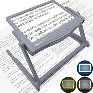 MAGNIPROS Patented 5X Large LED Page Magnifier with Detachable Stand | Eye Caring 3 Color Light Modes & Anti-Glare Lens to Reduce Eye Strain-Ideal for Reading Fine Print, Crafting, Low Vision Seniors