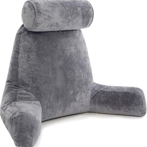 Husband Pillow XXL - Reading Pillow Bed Chair with Arms & Back Support - Dark Grey - Back Pillow for Sitting Up - Bed Rest Arm Pillow - Comfy Reading Pillow for Adults