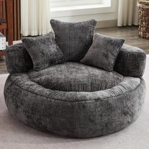 Large Bean Bag Chair, Adults Reading Nook Chair, Oversized Puff Chairs with Pillows, Foam Filling Chenille Fabric, No Assembly Required (Black)