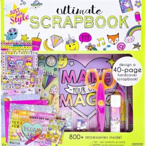 Just My Style Ultimate Scrapbook, Personalize and Decorate A 40-Page DIY Scrapbook, Great for Travel, Road Trips & On-The-Go, Memory Keeper Scrap Book for Kids & Tween Ages 6, 7, 8, 9,Beige