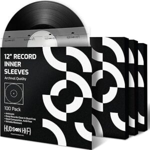 Hudson Hi-Fi Anti-Static Vinyl Record Inner Sleeves 100 Pack - Durable Clear Disc Sleeves- Protect Your LP Albums from Scratches, Dust & Dirt - Acid-Free Rice Paper Interior Disc Covers