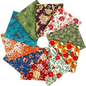 Craftido -25 Options- 100% Cotton Quilting Fabric Bundles 10pcs Fat Quarters 18”x21”-Medium Weight 5.2 oz- for Quilting, Sewing Project, Patchwork, DIY Crafts - Retro Style