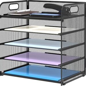 Supeasy 5 Trays Paper Organizer Letter Tray with Handle-Mesh Desk File Organizer, Paper Sorter Desk Organizer for Office, Home or School